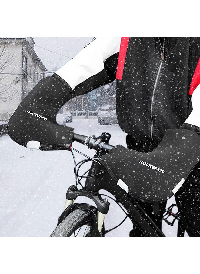 Rockbros Winter Bicycle Handlebar Warm Gloves Windproof Bike Mittens Cold Weather Commuting Neoprene Handlebar Mittens Hand Warmers Water Resistant Bar Gloves  - Image 4