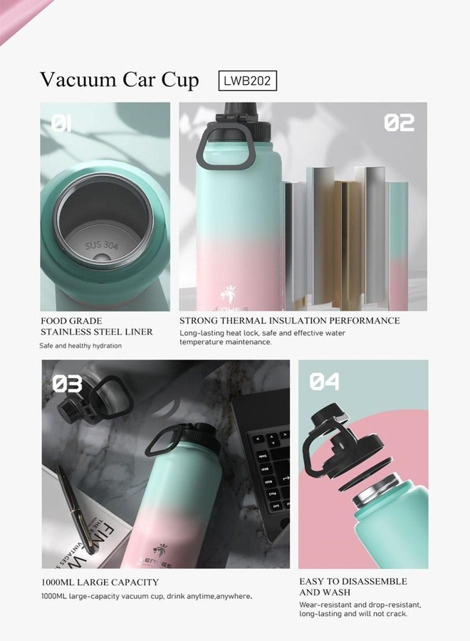 Lenyes 1000Ml Gradient Vacuum Insulated Sports Water Bottle With Handle - Image 2