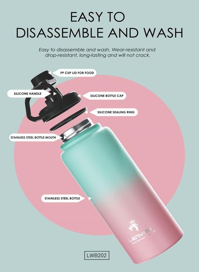 Lenyes 1000Ml Gradient Vacuum Insulated Sports Water Bottle With Handle - Image 4