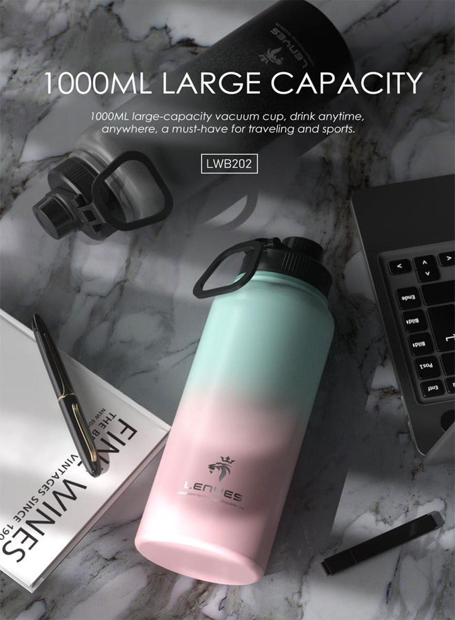 Lenyes 1000Ml Gradient Vacuum Insulated Sports Water Bottle With Handle - Image 5