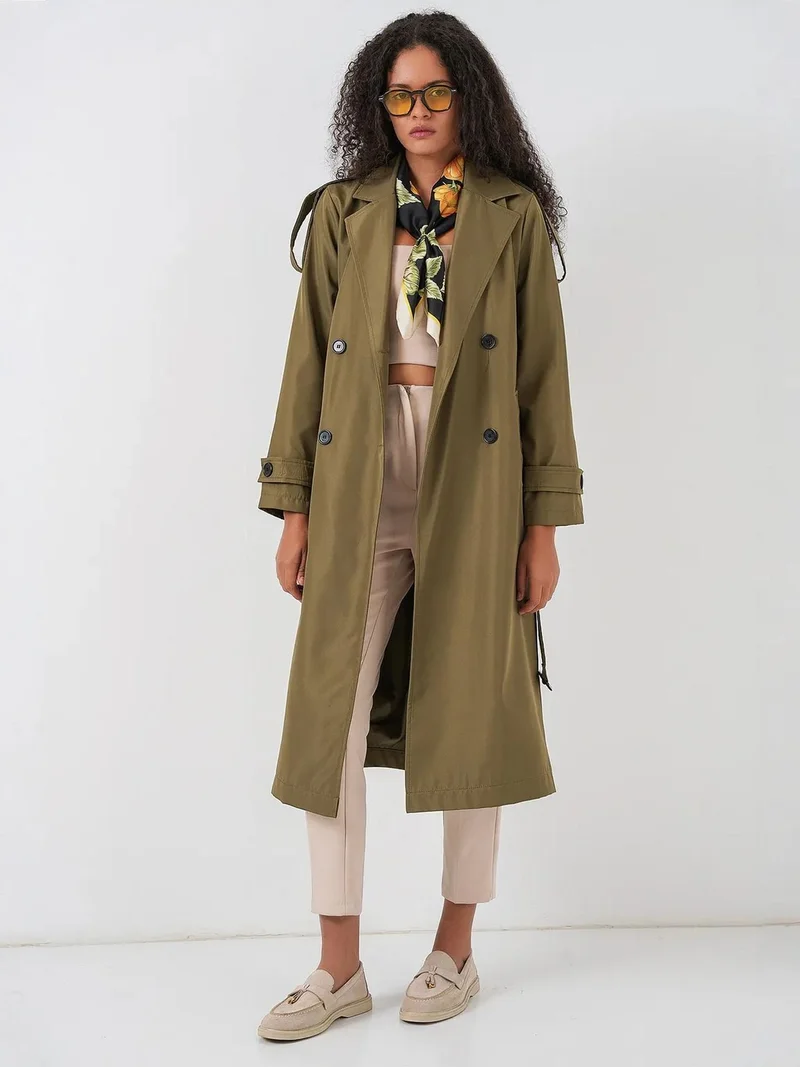 بيغ دارت معطف ترنش طويل بياقة مزدوجة من