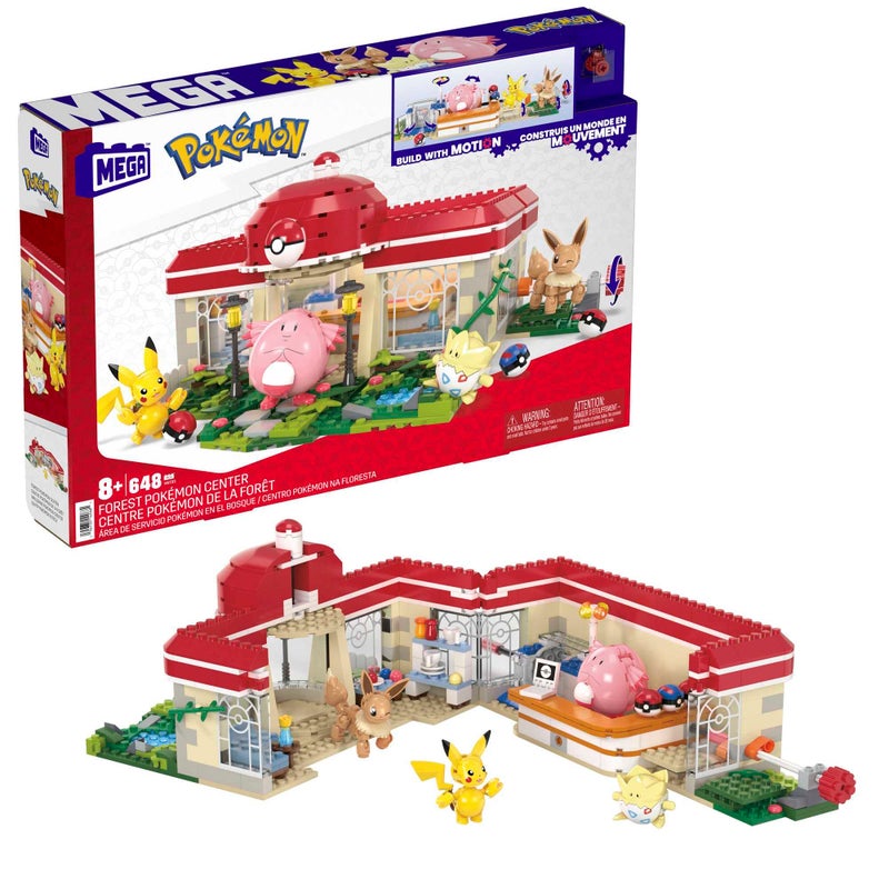 Mega Bloks MEGA Pokemon Action Figure Building Toys, Forest Pokemon Center with 648 Pieces, 4 Poseable Characters, Gift Idea for Kids - Image 1