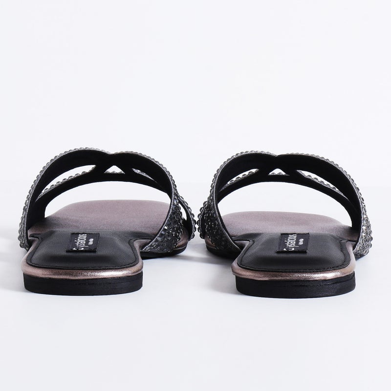 Crystalicious Sapphire Handcrafted Chic & Comfort Rhinestones Women Flat Sandal Non-Slip For Day-To-Night Wear - Image 4