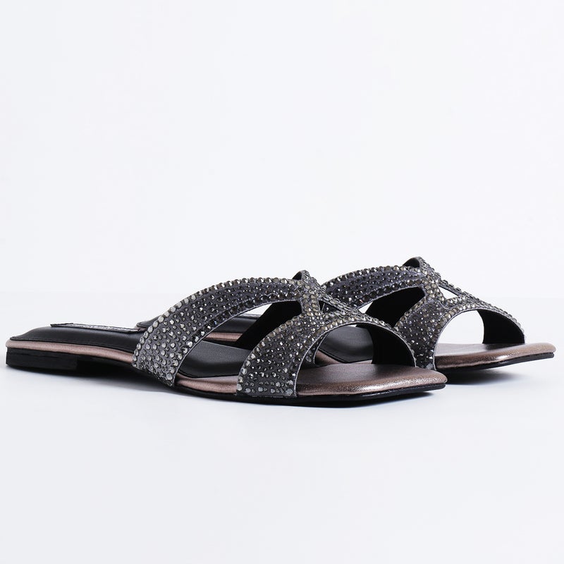 Crystalicious Sapphire Handcrafted Chic & Comfort Rhinestones Women Flat Sandal Non-Slip For Day-To-Night Wear - Image 3