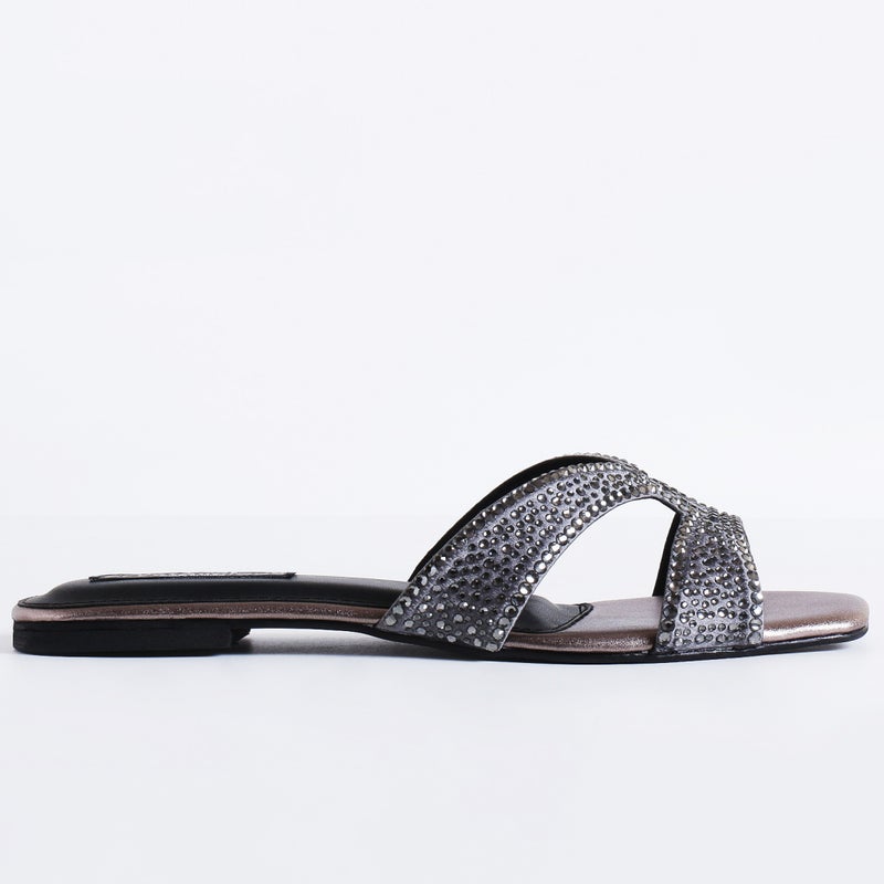 Crystalicious Sapphire Handcrafted Chic & Comfort Rhinestones Women Flat Sandal Non-Slip For Day-To-Night Wear - Image 5