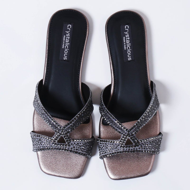 Crystalicious Sapphire Handcrafted Chic & Comfort Rhinestones Women Flat Sandal Non-Slip For Day-To-Night Wear - Image 1