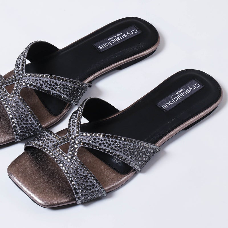 Crystalicious Sapphire Handcrafted Chic & Comfort Rhinestones Women Flat Sandal Non-Slip For Day-To-Night Wear - Image 2