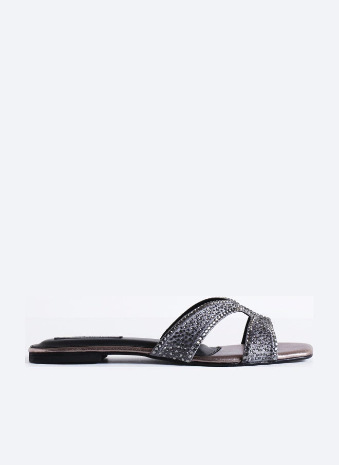 Crystalicious Sapphire Handcrafted Chic & Comfort Rhinestones Women Flat Sandal Non-Slip For Day-To-Night Wear - Image 1