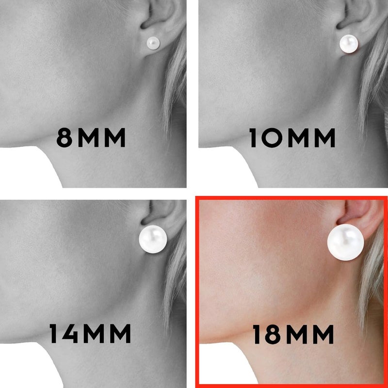 Humble Chic NY Extra Large Pearl Earrings for Women - Big Pearl Earrings for Women, Large Pearl Studs, Oversized Pearl Earrings, Faux Pearl Earrings Oversized Pearl Studs, Huge Jumbo 18mm Pearl Earrings Large - Image 3