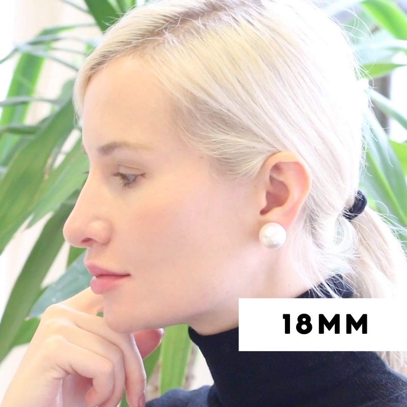 Humble Chic NY Extra Large Pearl Earrings for Women - Big Pearl Earrings for Women, Large Pearl Studs, Oversized Pearl Earrings, Faux Pearl Earrings Oversized Pearl Studs, Huge Jumbo 18mm Pearl Earrings Large - Image 5