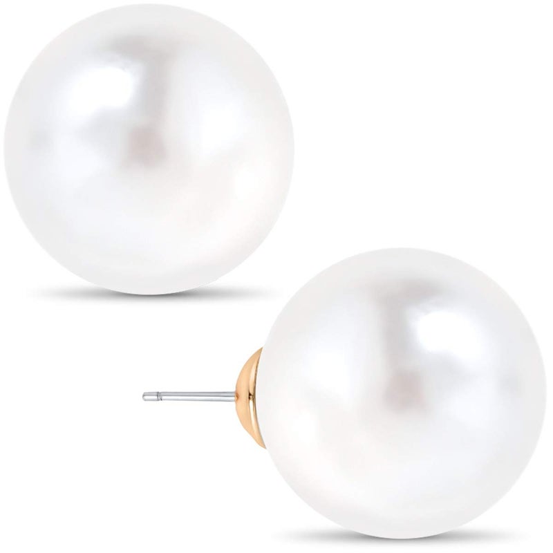 Humble Chic NY Extra Large Pearl Earrings for Women - Big Pearl Earrings for Women, Large Pearl Studs, Oversized Pearl Earrings, Faux Pearl Earrings Oversized Pearl Studs, Huge Jumbo 18mm Pearl Earrings Large - Image 1