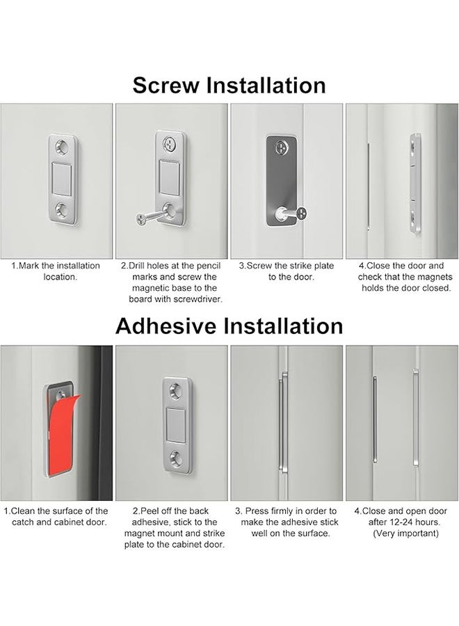 6 PCS Cabinet Magnetic Catch Tool Set, Ultra Thin Cabinet Door Magnetic Catch for Drawer, Magnets Adhesive Cabinet Latch Magnetic Closures for Kitchen Closet and Door Closing, Magnetic Door Catch Closer (Silver/Red) - Image 5