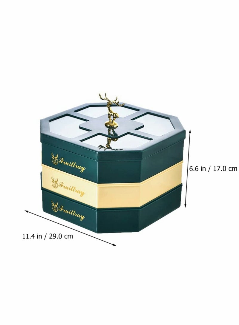 SYOSI 3 Tier Fruit Nut Tray, Snack Serving Box with Lid Fawn Pattern Compartment Snack Platter Separate Dried Nut Food Containers - Image 2