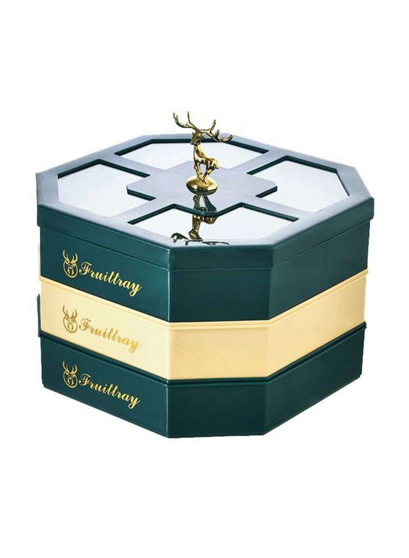 SYOSI 3 Tier Fruit Nut Tray, Snack Serving Box with Lid Fawn Pattern Compartment Snack Platter Separate Dried Nut Food Containers - Image 1