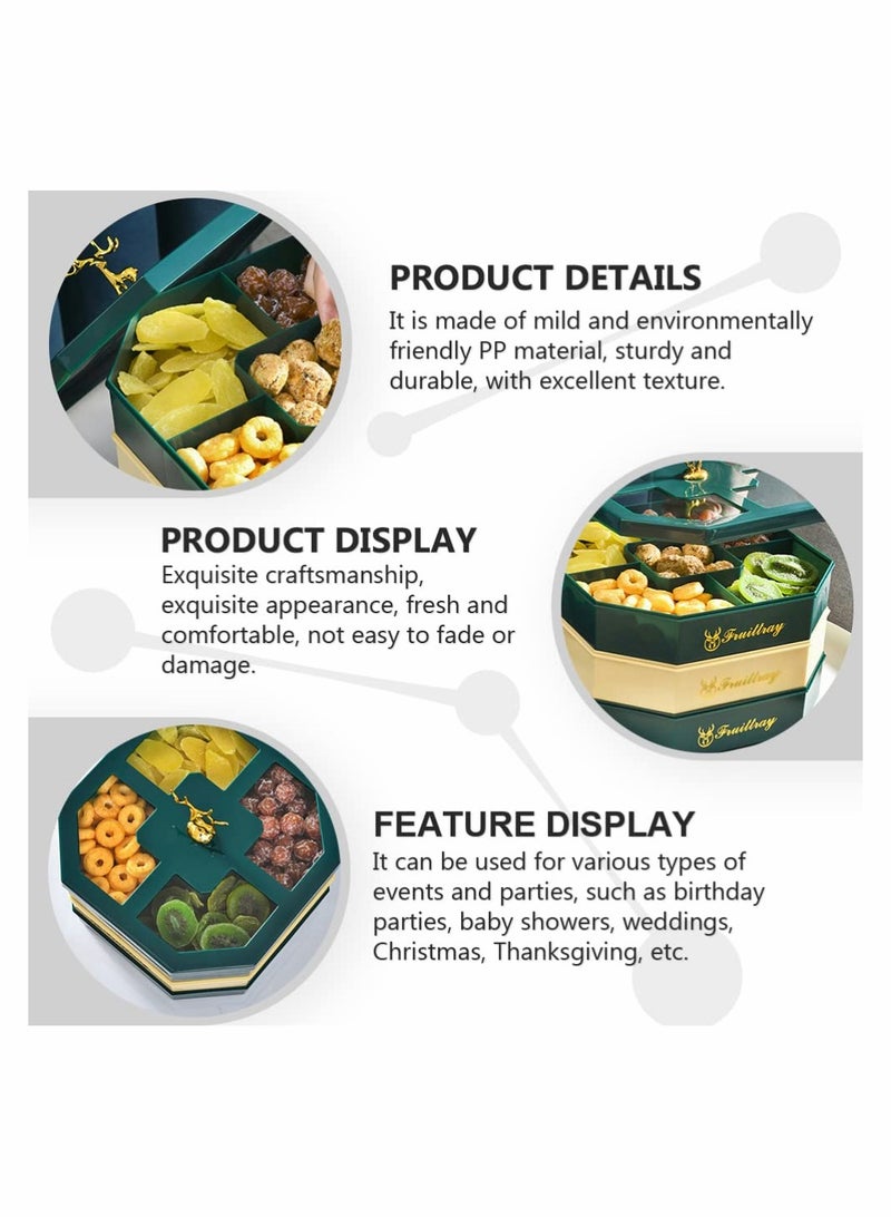 SYOSI 3 Tier Fruit Nut Tray, Snack Serving Box with Lid Fawn Pattern Compartment Snack Platter Separate Dried Nut Food Containers - Image 5