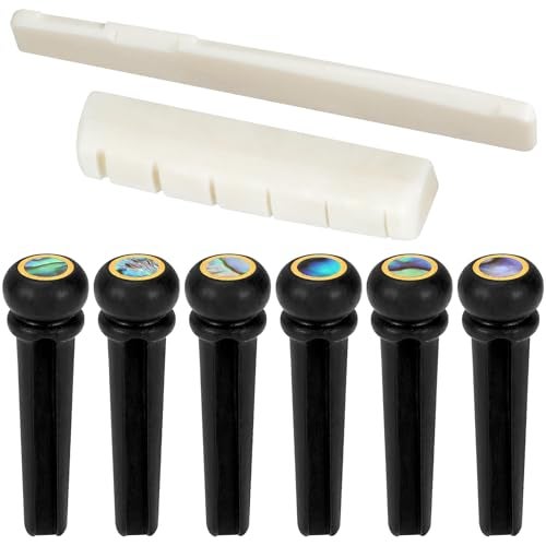 Blisstime 6 String Acoustic Guitar Bone Bridge Saddle and Nut and 6pcs Ebony Guitar Bridge Pins - Image 4