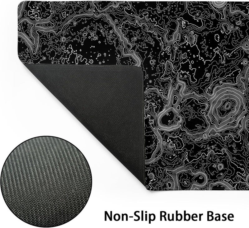 aportt Black Whtie Topographic Gaming Mouse Pad XXL Topo Moon Relief Map Extended Large Mat Mousepad Desk Pad Non-Slip Rubber Base Stitched Edge Long Mousepad for Desktop Office Desk, 35.4 x 15.7 in - Image 3