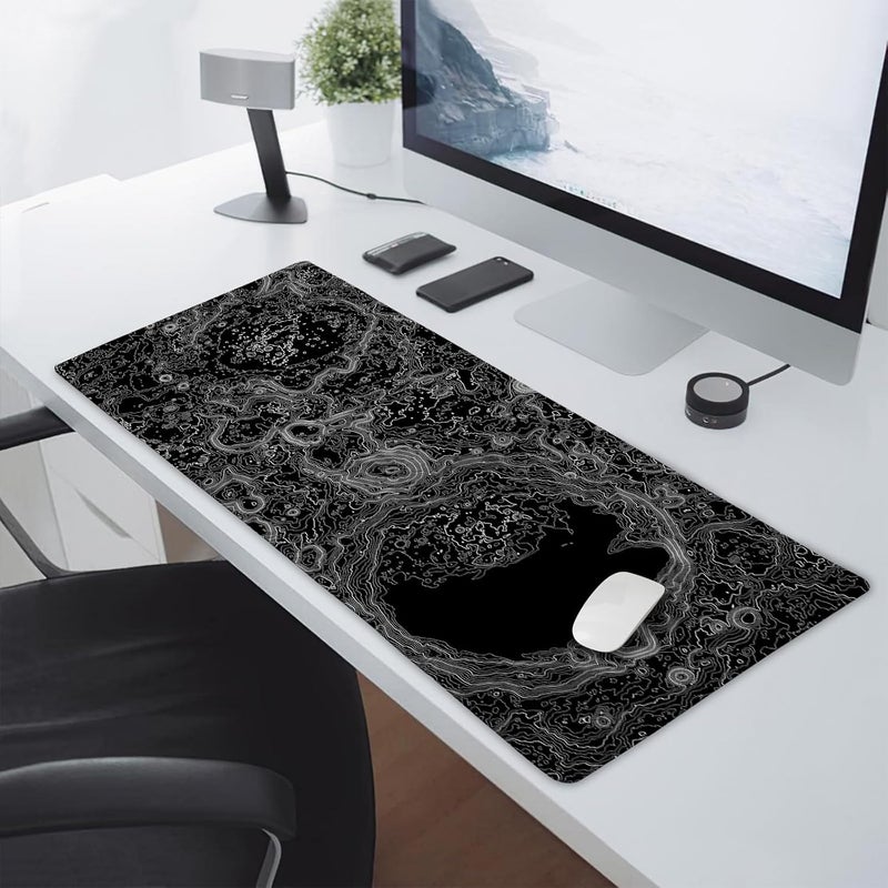 aportt Black Whtie Topographic Gaming Mouse Pad XXL Topo Moon Relief Map Extended Large Mat Mousepad Desk Pad Non-Slip Rubber Base Stitched Edge Long Mousepad for Desktop Office Desk, 35.4 x 15.7 in - Image 5
