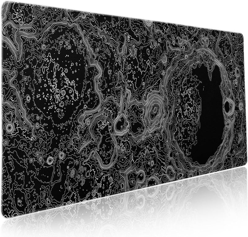 aportt Black Whtie Topographic Gaming Mouse Pad XXL Topo Moon Relief Map Extended Large Mat Mousepad Desk Pad Non-Slip Rubber Base Stitched Edge Long Mousepad for Desktop Office Desk, 35.4 x 15.7 in - Image 1
