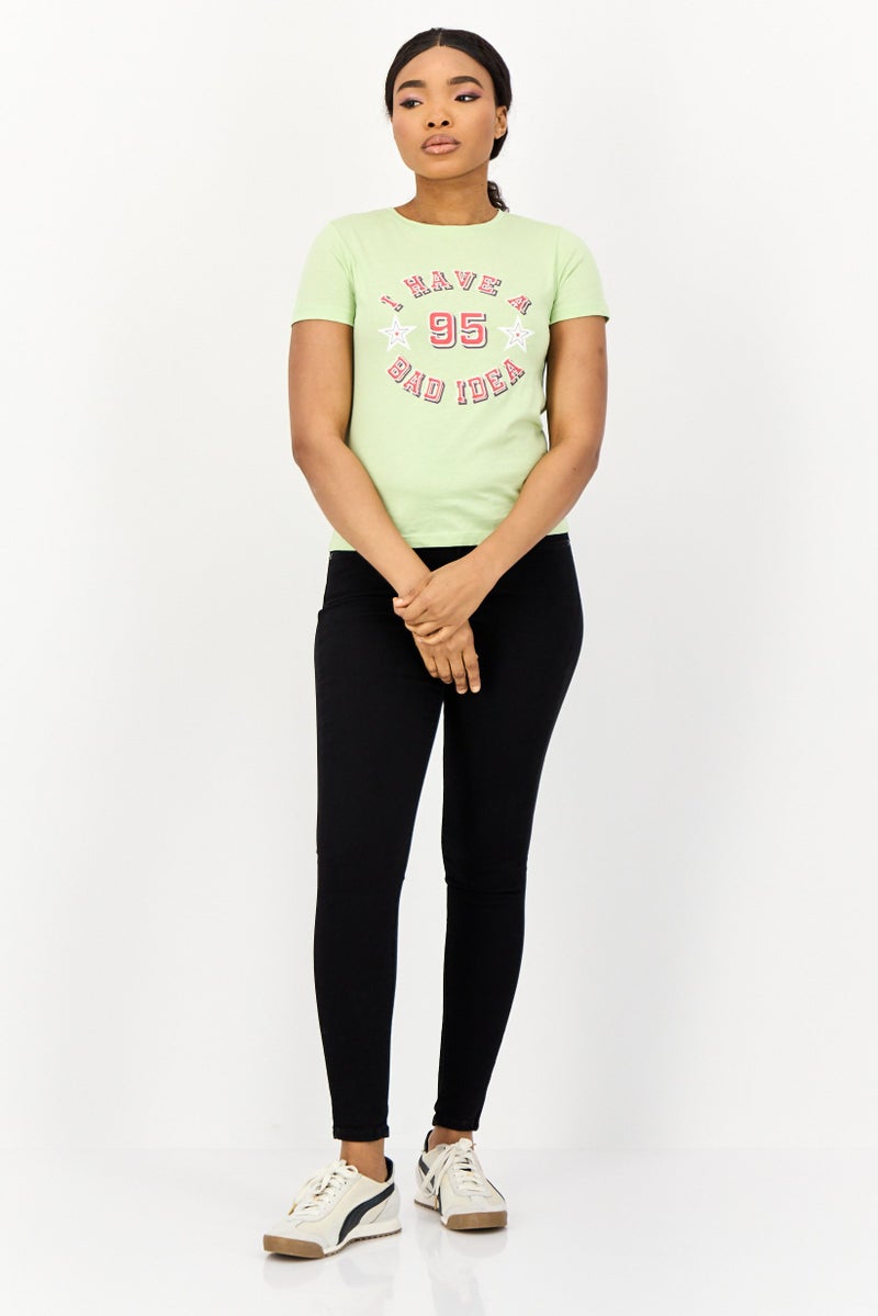 ONLY Women Round Neck Short Sleeve Graphic Print T-Shirt, Mint Green - Image 4