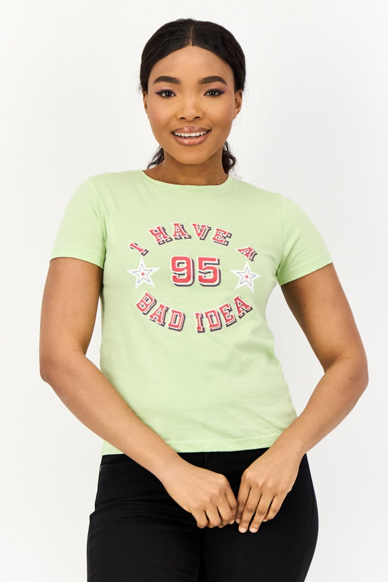 ONLY Women Round Neck Short Sleeve Graphic Print T-Shirt, Mint Green - Image 1