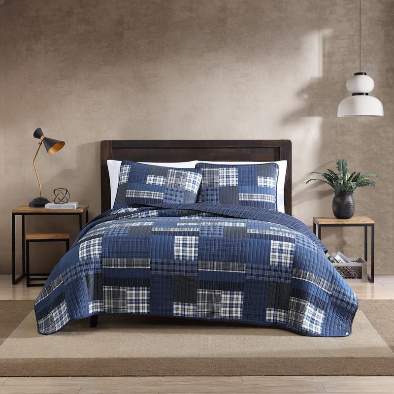 Eddie Bauer Eddie Bauer  Twin Quilt Set Reversible Cotton Bedding with Matching Sham Lightweight Home Decor for All Seasons Eastmont Navy Twin 