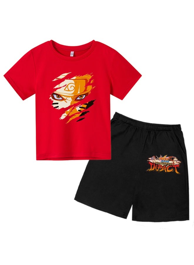 KUYING New Naruto Short T-shirt Shorts Two-Piece Set 