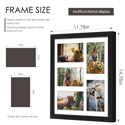 DUENPY 11x14 Collage Picture Frame, 4x6 Collage Picture Frame, Displays Five 4x6 inch Photos, or 11x14 (Without Mat) Wall Decor Wall Hanging or Tabletop, Black. - Image 2