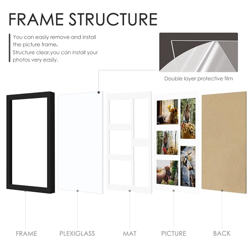 DUENPY 11x14 Collage Picture Frame, 4x6 Collage Picture Frame, Displays Five 4x6 inch Photos, or 11x14 (Without Mat) Wall Decor Wall Hanging or Tabletop, Black. - Image 3