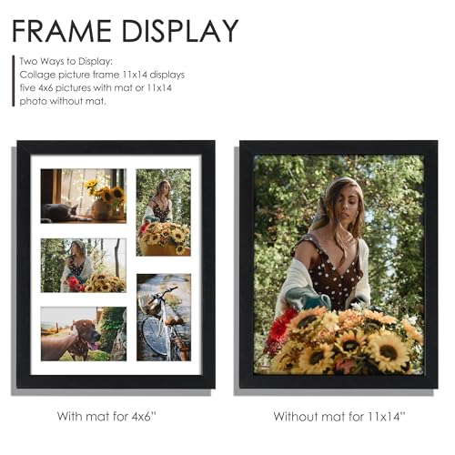 DUENPY 11x14 Collage Picture Frame, 4x6 Collage Picture Frame, Displays Five 4x6 inch Photos, or 11x14 (Without Mat) Wall Decor Wall Hanging or Tabletop, Black. - Image 4