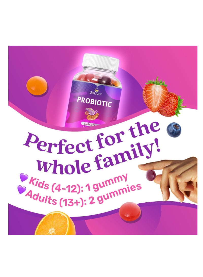 بيليف حلوى البروبيوتيك - بروبيوتيك بخمسة مليارات وحدة تشكيل مستعمرة لصحة الجهاز الهضمي، للرجال والنساء والأطفال - لدعم المناعة، خالية من السكر ونباتية | ٦٠ قطعة - توت أزرق، فراولة، وبرتقال - Image 3