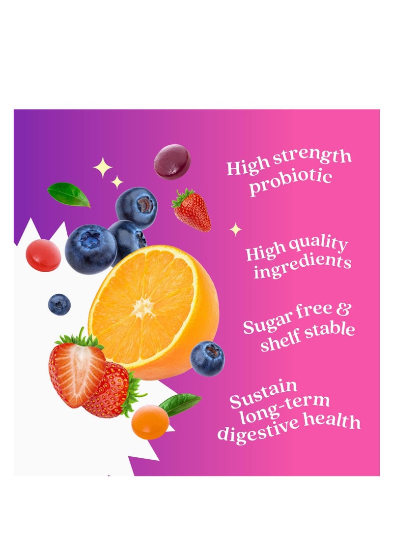 بيليف حلوى البروبيوتيك - بروبيوتيك بخمسة مليارات وحدة تشكيل مستعمرة لصحة الجهاز الهضمي، للرجال والنساء والأطفال - لدعم المناعة، خالية من السكر ونباتية | ٦٠ قطعة - توت أزرق، فراولة، وبرتقال - Image 4
