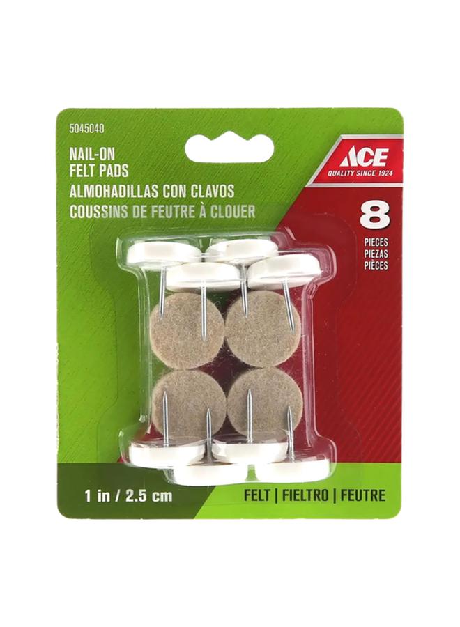 ACE 8-Piece Round Shape Heavy-Duty Sturdy Nail-On Glides with Felt Pads Brown and White 2.5cm - Image 1