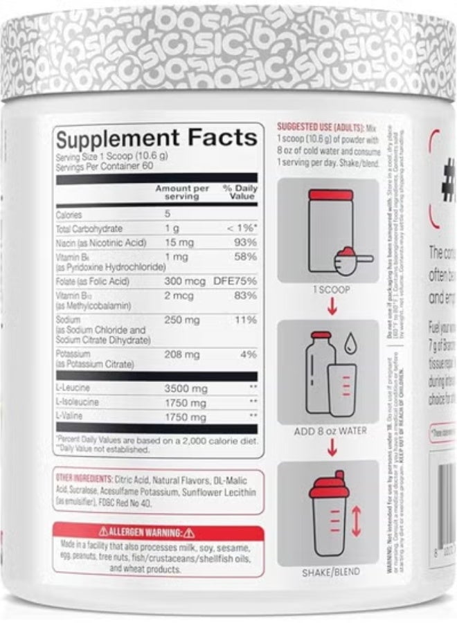 Basic Supplement BCAA Powder, Instantized Formula with 7g BCAAs, 2:1:1 Ratio, 450mg of Electrolytes, Sugar-Free, Vegan, Gluten-Free, Supports Muscle Recovery (636G) - Image 2