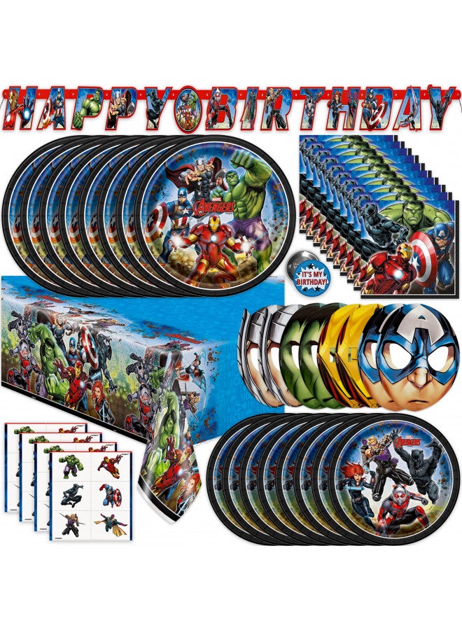 Unique Marvel Avengers Party Supplies and Decorations, Avengers Birthday Party Supplies, Serves 16 Guests, Officially Licensed with Table Cover, Banner Decor, Plates, Napkins, and More - Image 1