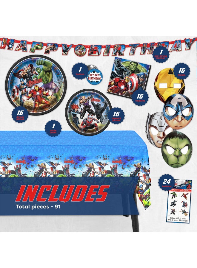 Unique Marvel Avengers Party Supplies and Decorations, Avengers Birthday Party Supplies, Serves 16 Guests, Officially Licensed with Table Cover, Banner Decor, Plates, Napkins, and More - Image 2