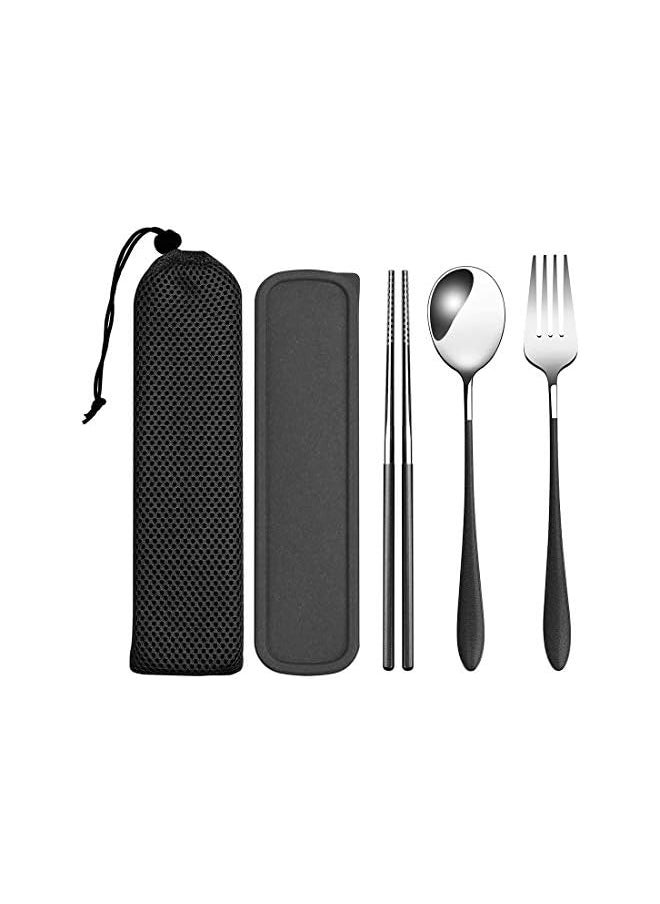 vesus Portable Reusable Travel Cutlery Set,Stainless Steel Cutlery Set Portable Camp Reusable Flatware Silverware,Include Fork Spoon Chopsticks with Case  - Image 2