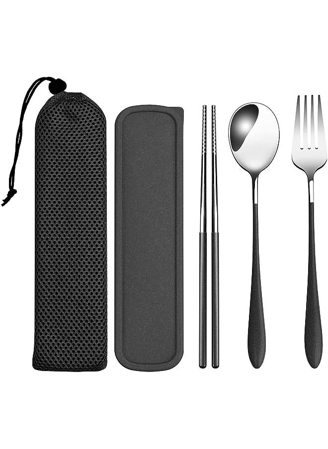 vesus Portable Reusable Travel Cutlery Set,Stainless Steel Cutlery Set Portable Camp Reusable Flatware Silverware,Include Fork Spoon Chopsticks with Case  - Image 1