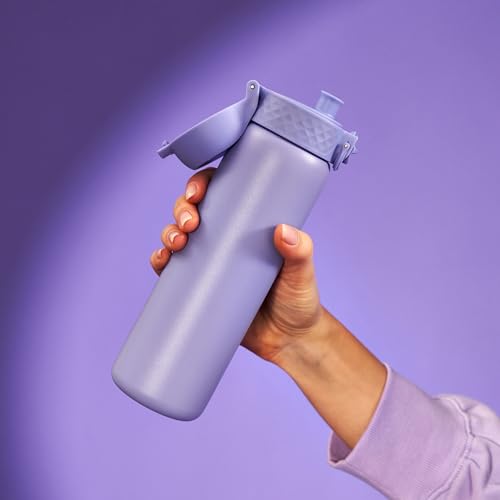 ION8 Vacuum Insulated Steel Water Bottle, 500 ml/18 oz, Leak Proof, Easy to Open,Secure Lock, Dishwasher Safe, Fits Cup Holders, Carry Handle, Scratch Resistant, Durable Stainless Steel, Light Purple - Image 3