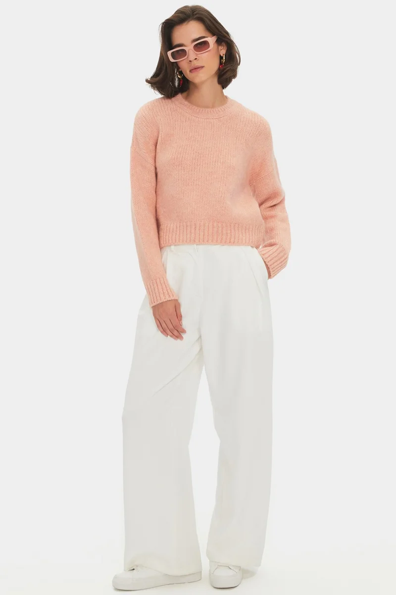 جون Women's Wide Pattern Soft Texture Basic Knitwear Sweater