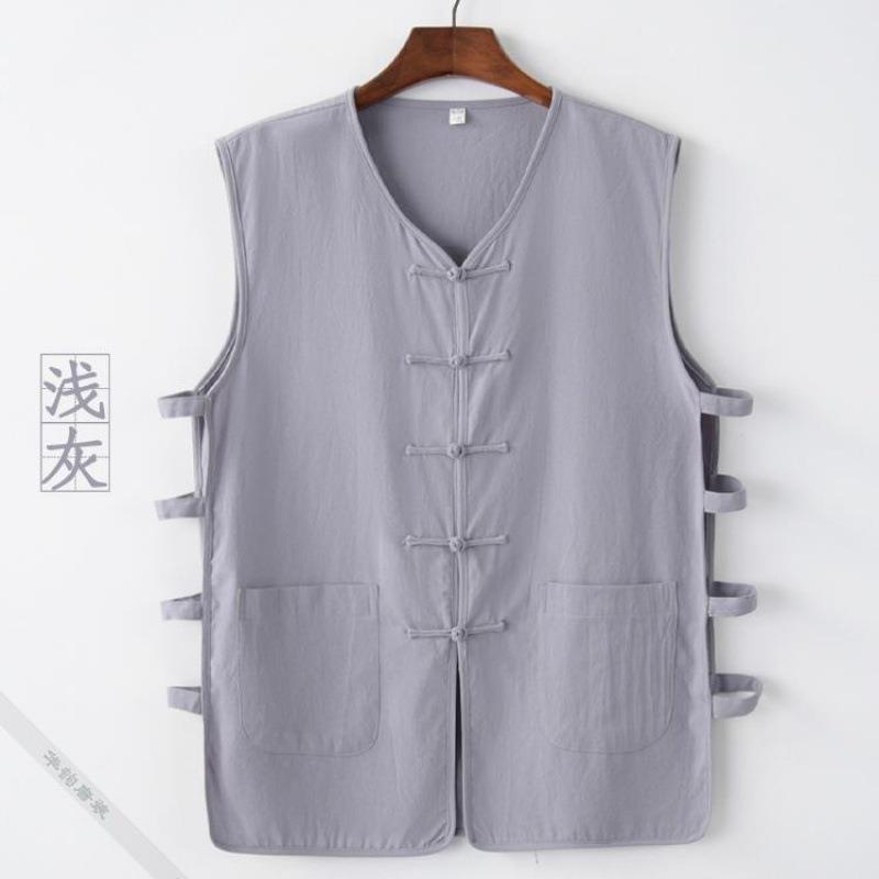 Old Man Vest Summer Casual Linen Vest Waistcoat Cotton and Linen Sweatshirt Mens Retro Buckle Chinese Style Magma Jacket Sleeveless Shirt White hemp - Image 5