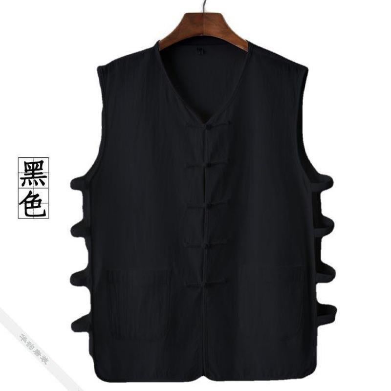 Old Man Vest Summer Casual Linen Vest Waistcoat Cotton and Linen Sweatshirt Mens Retro Buckle Chinese Style Magma Jacket Sleeveless Shirt White hemp - Image 3