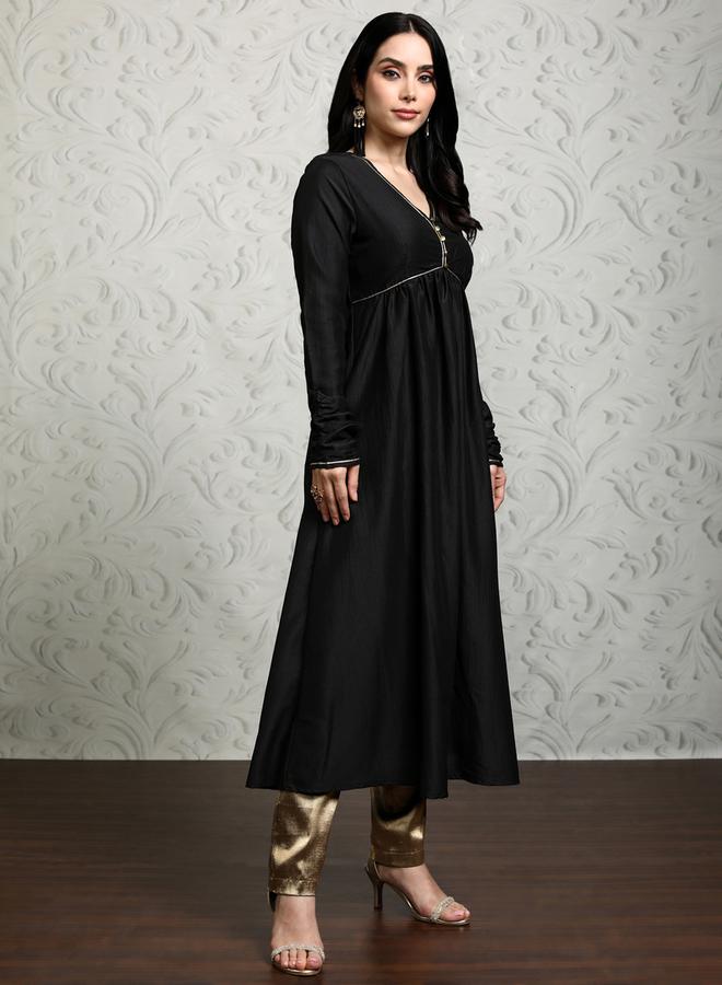 فيشود كورتا أسود سادة بياقة  من البوليستر للمناسبات الاحتفالية - Image 5