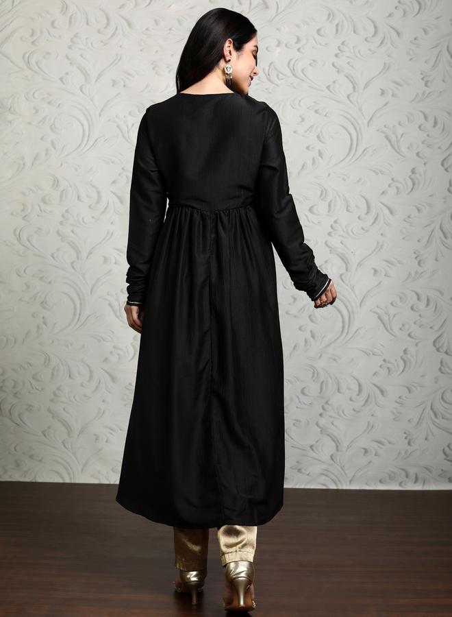 فيشود كورتا أسود سادة بياقة  من البوليستر للمناسبات الاحتفالية - Image 2