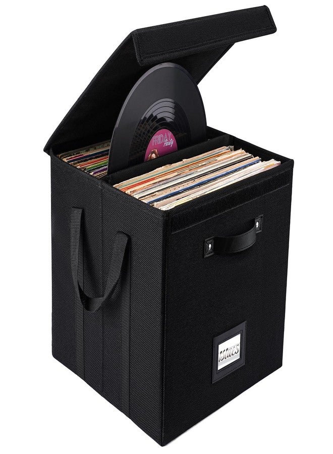 Homward Vinyl Record Storage Box - 13 Inch Linen Fabric Case for LP Album Storage, Stackable & Collapsible Organizer Crate Cube Bins With Lid for 120+ Singles - Image 1