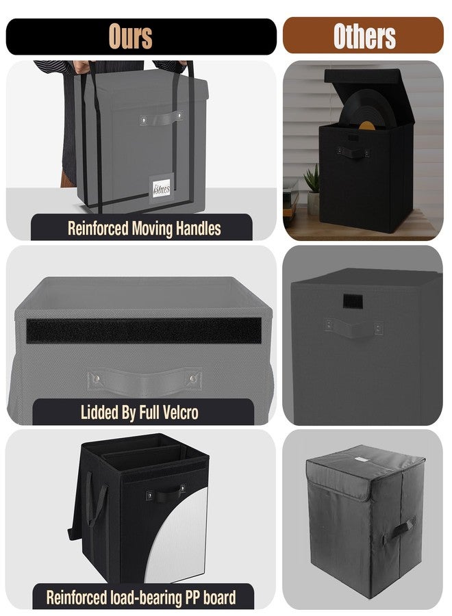 Homward Vinyl Record Storage Box - 13 Inch Linen Fabric Case for LP Album Storage, Stackable & Collapsible Organizer Crate Cube Bins With Lid for 120+ Singles - Image 3