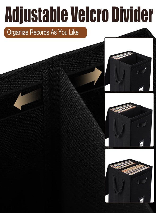 Homward Vinyl Record Storage Box - 13 Inch Linen Fabric Case for LP Album Storage, Stackable & Collapsible Organizer Crate Cube Bins With Lid for 120+ Singles - Image 5