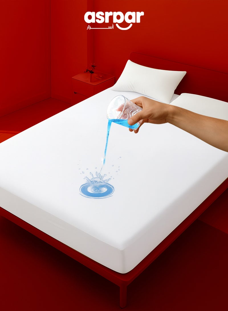 Asraar Water Proof Mattress Protector - Microfiber Extra Deep 30cm Fitted Sheet, Non-Noisy, Allergy-Free, Super Absorbent & Machine Washable Cover, Smooth Top Mattress Protector for Kids, Breathable Skin Friendly and Noiseless Fitted Sheet,  Size - 200 x 150 cm White - Image 1