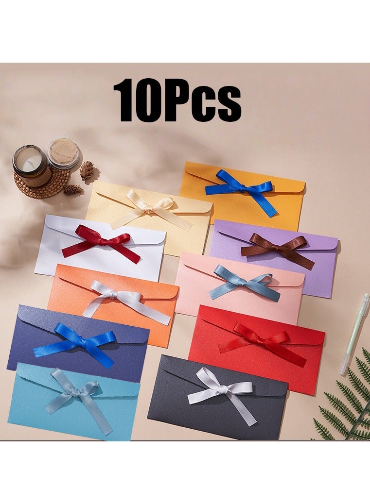 وينر 10 قطع من مظاريف بطاقات المعايدة الملونة مع شريط فيونكة، مظاريف بطاقات الهدايا العتيقة للدعوات وبطاقات المعايدة والبطاقات البريدية والهدايا - Image 1