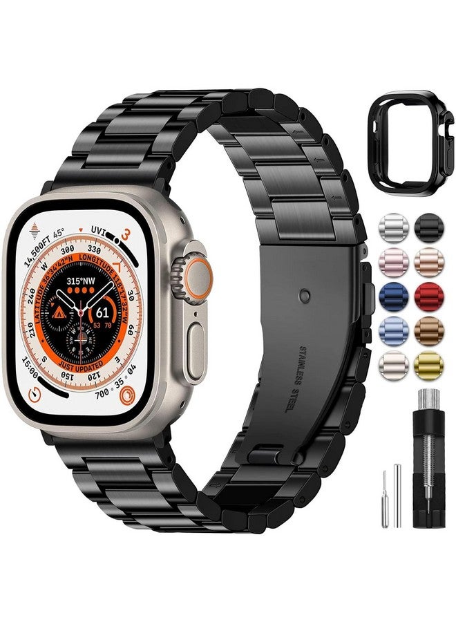 Fullmosa Fullmosa Compatible Apple Watch Band 49mm, Stainless Steel iWatch Strap with Case for Apple Watch Series 9/8/7/6/5/4/3/2/1/SE/SE2/Ultra, Black(Watch not Included) - Image 1